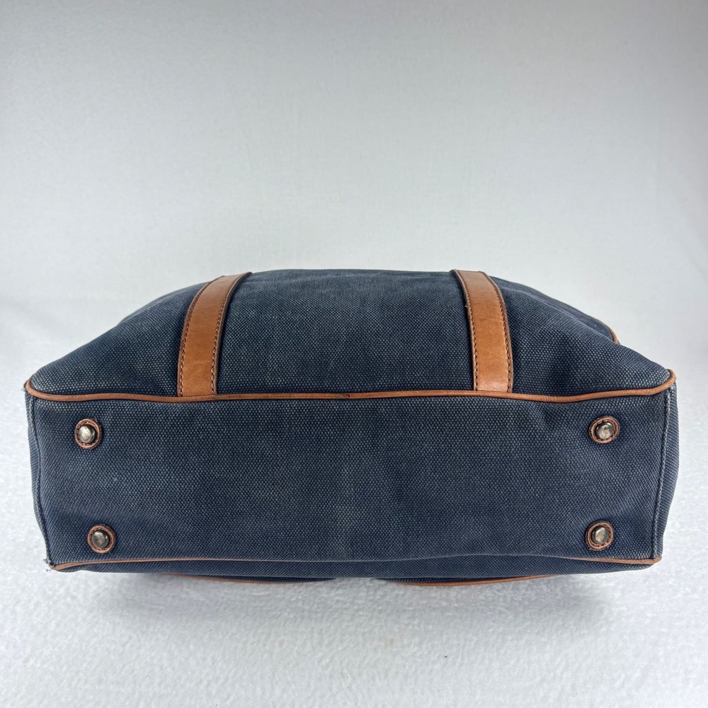 Y2K VTG Fossil Messenger Bag Navy Blue Canvas Leather Laptop Satchel Academia - Picture 8 of 16